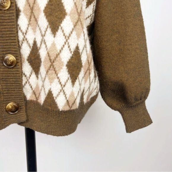 SHEIN Argyle Drop Shoulder Button Up Cardigan grandpa’s sweater Medium - Picture 6 of 8